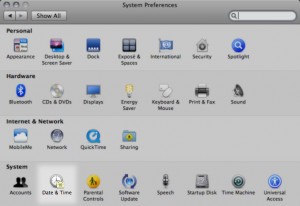 Open the Date & Time system preference pane on Mac OS X
